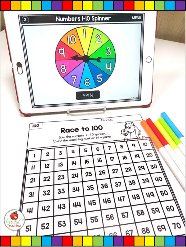 Numbers 1-100 Digital Spinner Math Activities Part 3 - United Teaching