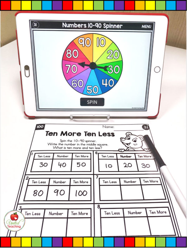 Numbers 1-100 Digital Spinner Math Activities Part 3 - United Teaching
