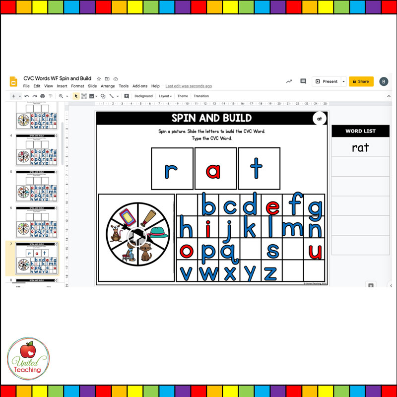 CVC Words Spin and Build for Google Slides.