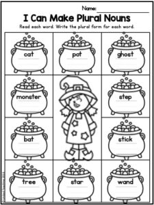 Halloween grammar worksheet for reinforcing plural words