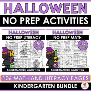 Halloween Math and Literacy Worksheets for Kindergarten