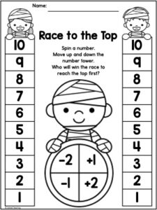 Halloween Race to the top Math Game for Numbers 1 to 10
