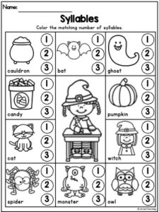 Halloween Syllables Worksheet for 1st Grade