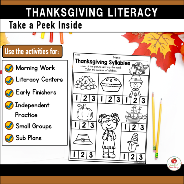 Thanksgiving Literacy Activities for Kindergarten Can Be Used for List