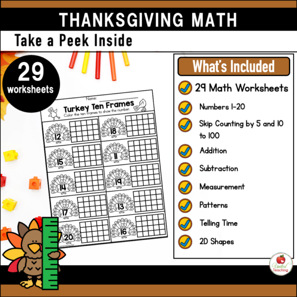 Thanksgiving Math Activities for Kindergarten What's Included