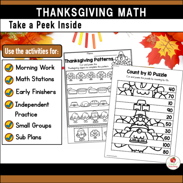 Thanksgiving Math Activities for Kindergarten Can Be Used in List