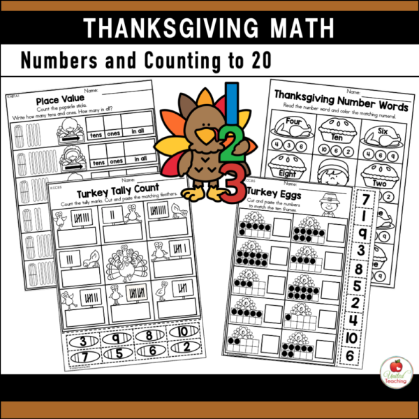 Thanksgiving Math Activities for Kindergarten Numbers and Counting to 20 Worksheets