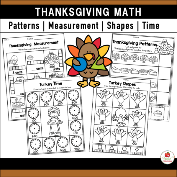 Thanksgiving Math Activities for Kindergarten Patterns Measurement Shapes and Time Worksheets