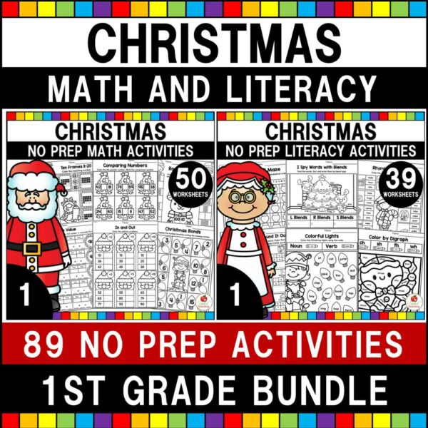Christmas Math and Literacy Activities 1st Grade Bundle Cover