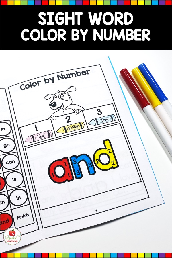 Sight Word Color by Number Activity from Sight Word Activity Book