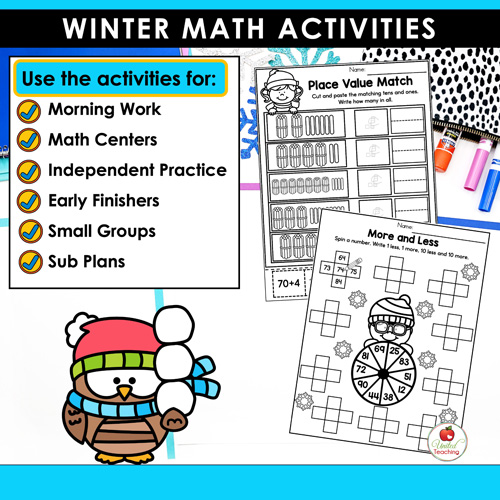 Winter Math Worksheets 1st Grade Packet - Image 3