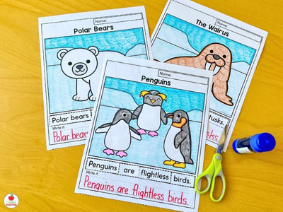 Polar animals scrambled sentence worksheets for kindergarten