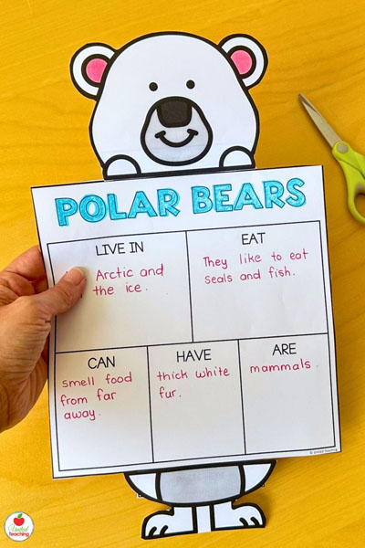 Polar bear research page with craft topper activity
