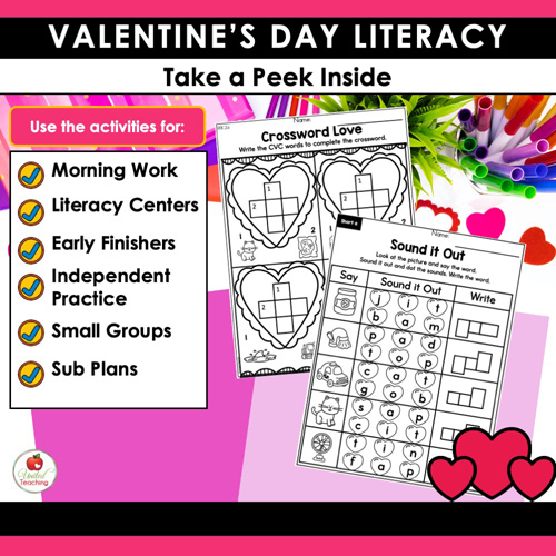 Valentine's Day Literacy Worksheets Kindergarten Packet - Image 3