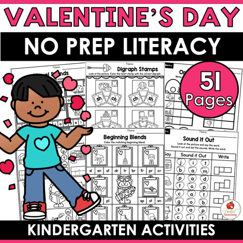 Valentine's Day Literacy Worksheets for Kindergarten