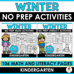 Winter Math and Literacy Worksheets for Kindergarten Bundle