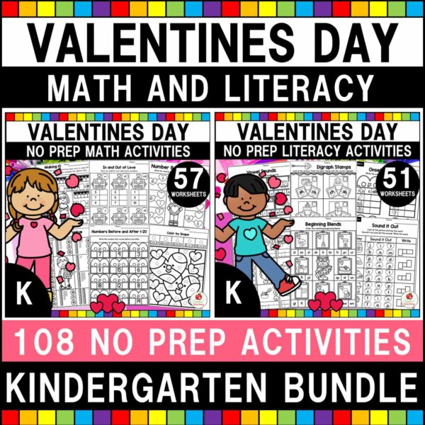 Valentines Day Math and Literacy Kindergarten Bundle