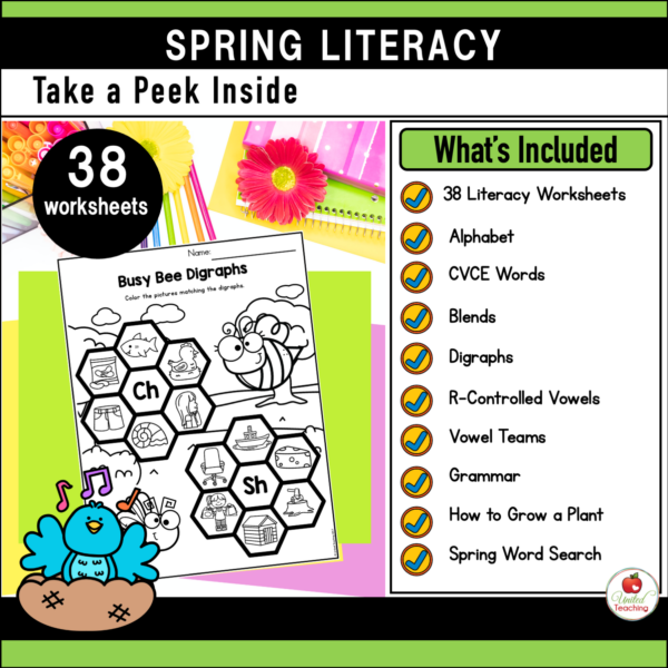 Spring Literacy Activities for 1st Grade Skills Covered