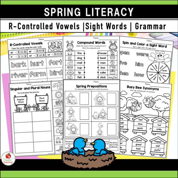 Spring Literacy Activities for 1st Grade Sight Words and Grammar worksheets