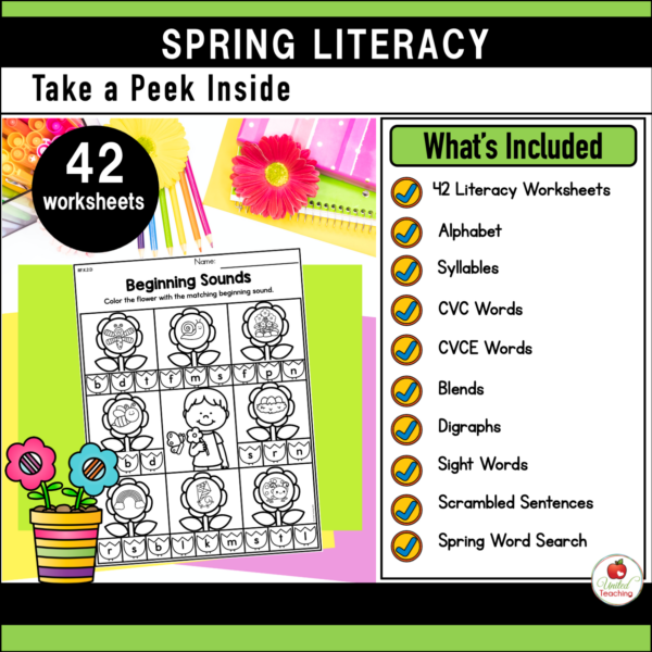 Spring Literacy Activities for Kindergarten Skill Covered