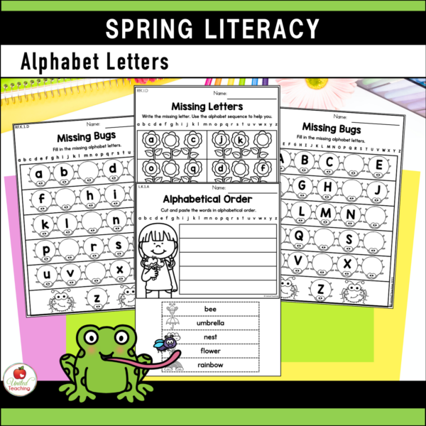 Spring Literacy Activities for Kindergarten Alphabet Letter Worksheets