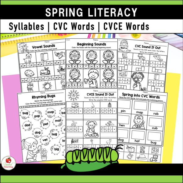 Spring Literacy Activities for Kindergarten CVC Words and CVCE Words