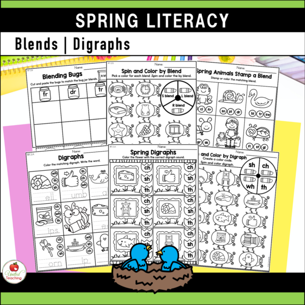 Spring Literacy Activities for Kindergarten Blends and Digraphs