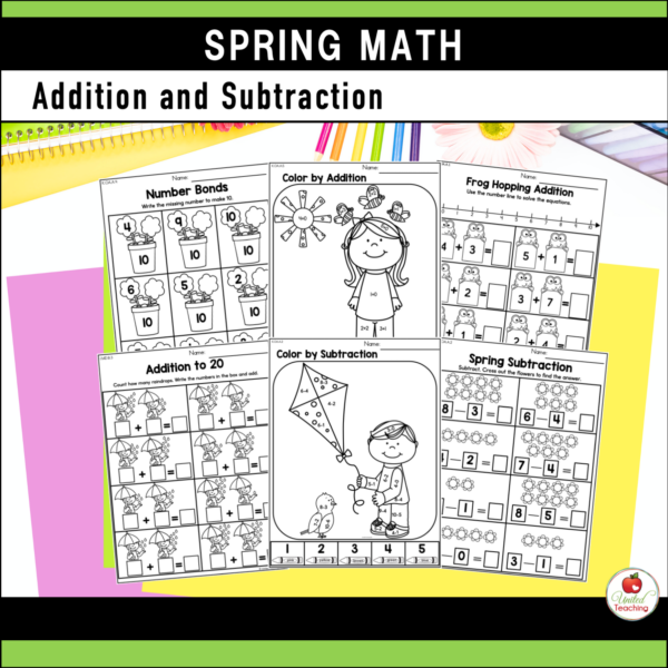 Spring Math Activities for Kindergarten Addition and Subtraction worksheets
