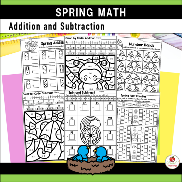 Spring Math Activities for 1st Grade Addition and Subtraction Worksheets