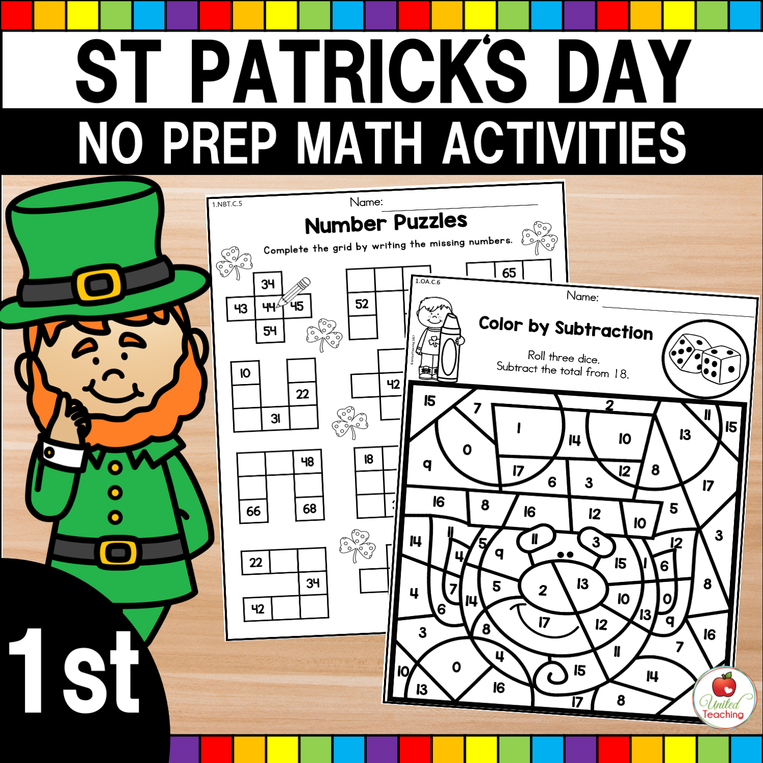 Freebie St Patricks Day 1st Grade Math Printables