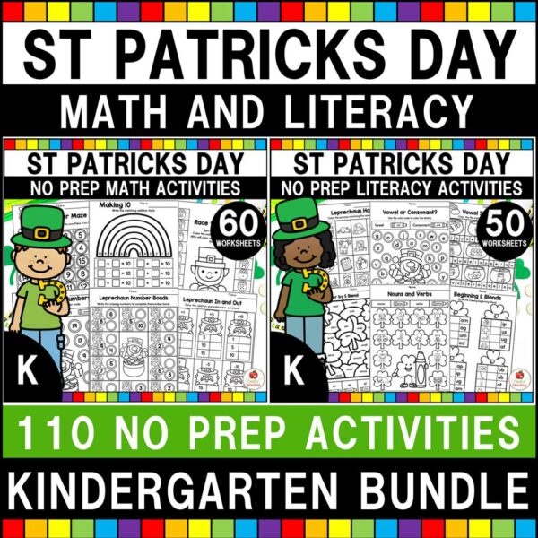 St Patrick's Day Math and Literacy Kindergarten Bundle