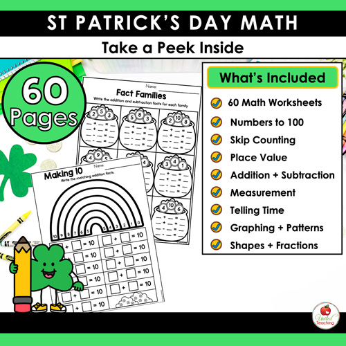 St Patrick's Day Math Worksheets Kindergarten Packet - Image 2