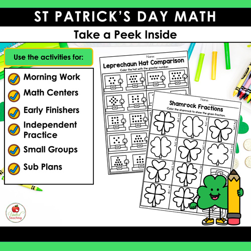 St Patrick's Day Math Worksheets Kindergarten Packet - Image 3