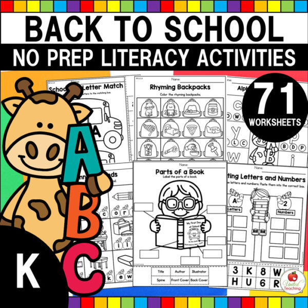 Back to School Literacy Activities Kindergarten Packet