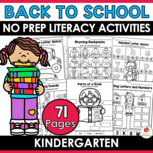 Back to School Literacy Worksheets Kindergarten Packet
