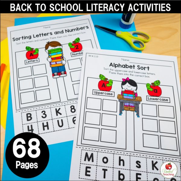 Back to School Literacy Activities for Kindergarten Sample Worksheets