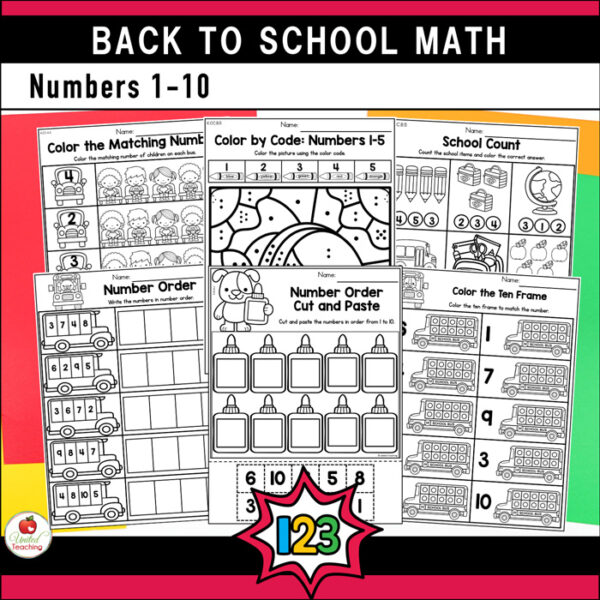 Back to School Numbers 1 - 10 Math Worksheets