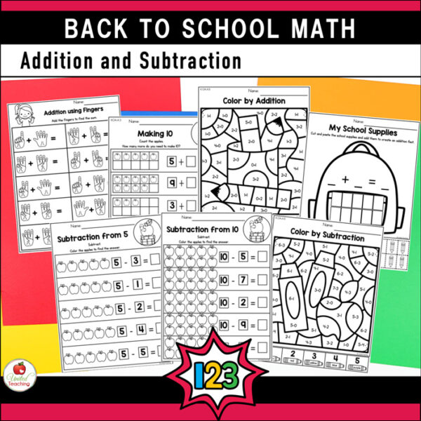 Addition and Subtraction Math Worksheets for Back to School