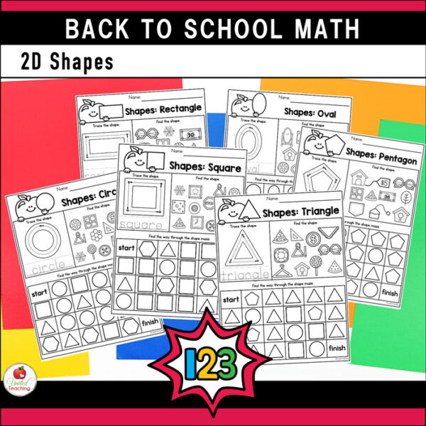 2D Shapes math worksheets for back to school