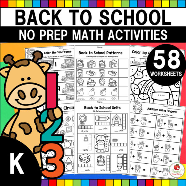 Back to School Math Activities for Kindergarten Packet