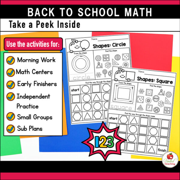 How to use the kindergarten back to school math activities