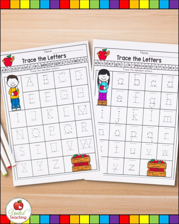 Letter tracing worksheets for uppercase and lowercase letters