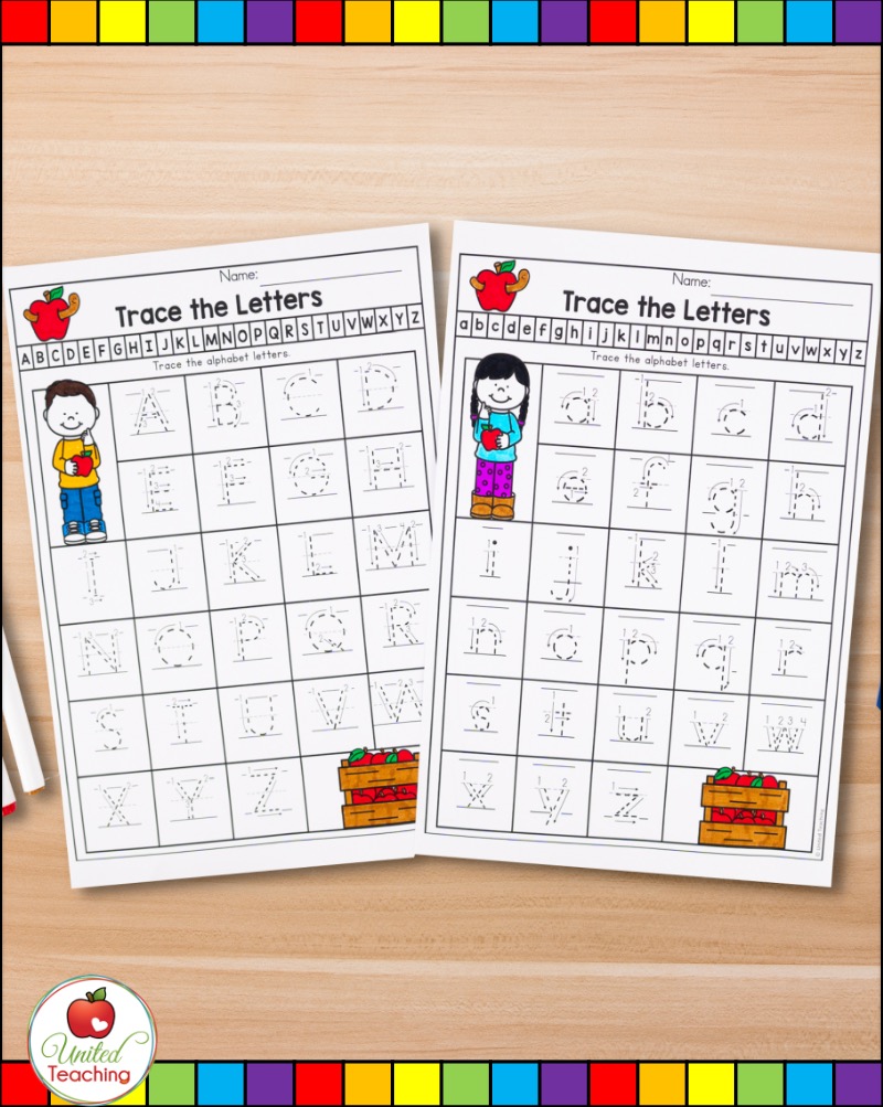 Letter tracing worksheets with proper letter formation arrows.