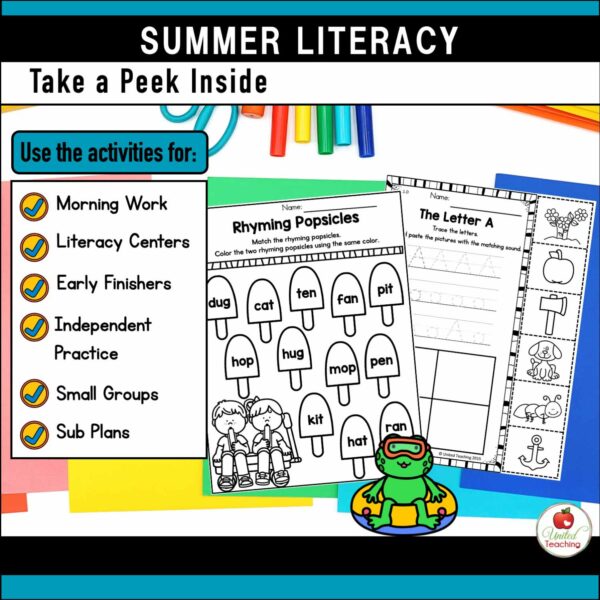 How the Summer Literacy Activities for Kindergarten packet can be used in your classroom