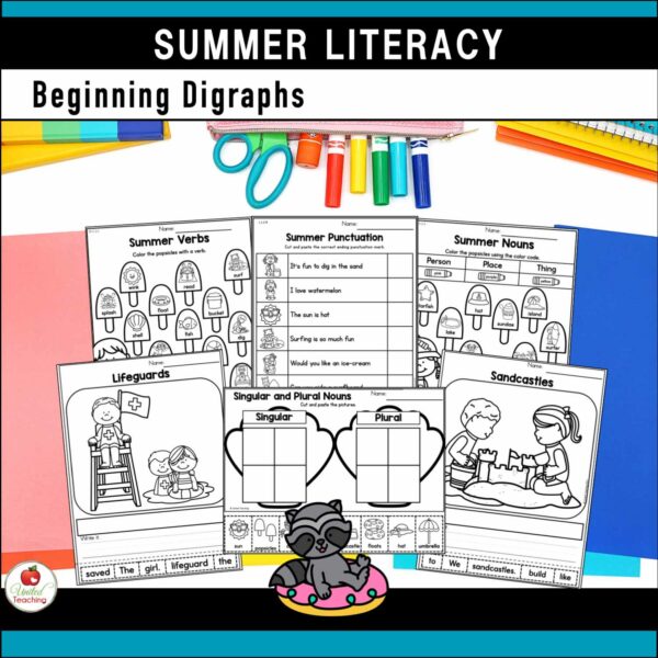 Summer Literacy Activities for Kindergarten Beginning Digraphs