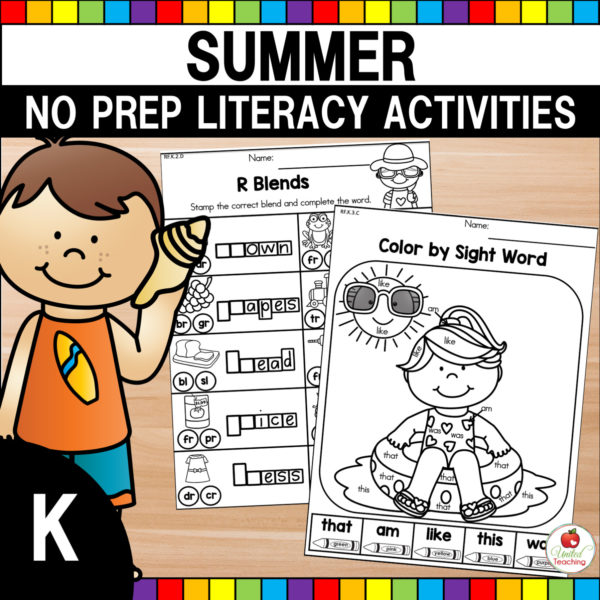Summer-No-Prep-Literacy-Activities-Kindergarten-Cover