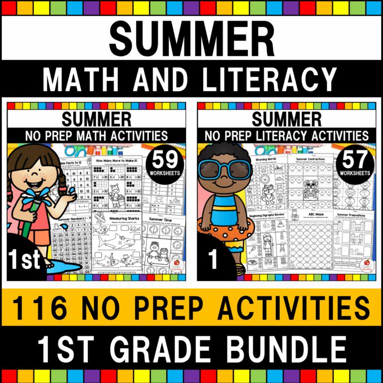 Summer Math and Literacy Activities 1st Grade Bundle