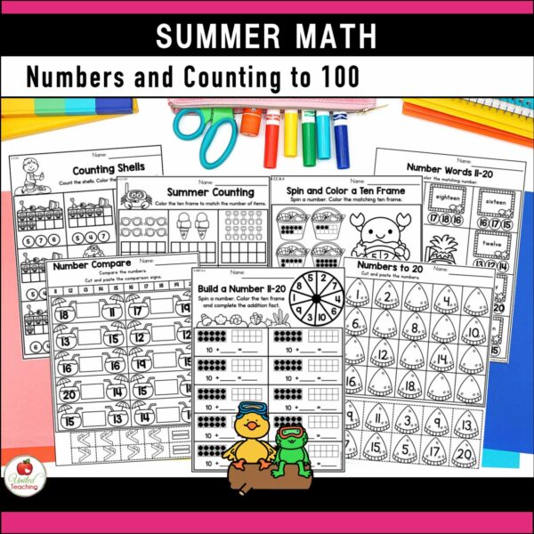 Summer Math Activities for Kindergarten Numbers and Counting Worksheets