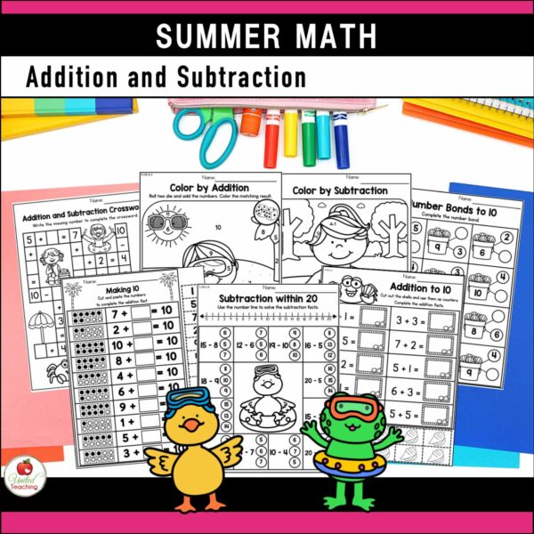 Summer Math Activities for Kindergarten Addition and Subtraction Worksheets