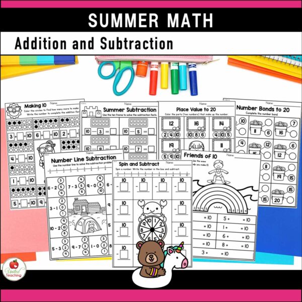 Summer Math Activities for Kindergarten Addition and Subtraction Worksheets